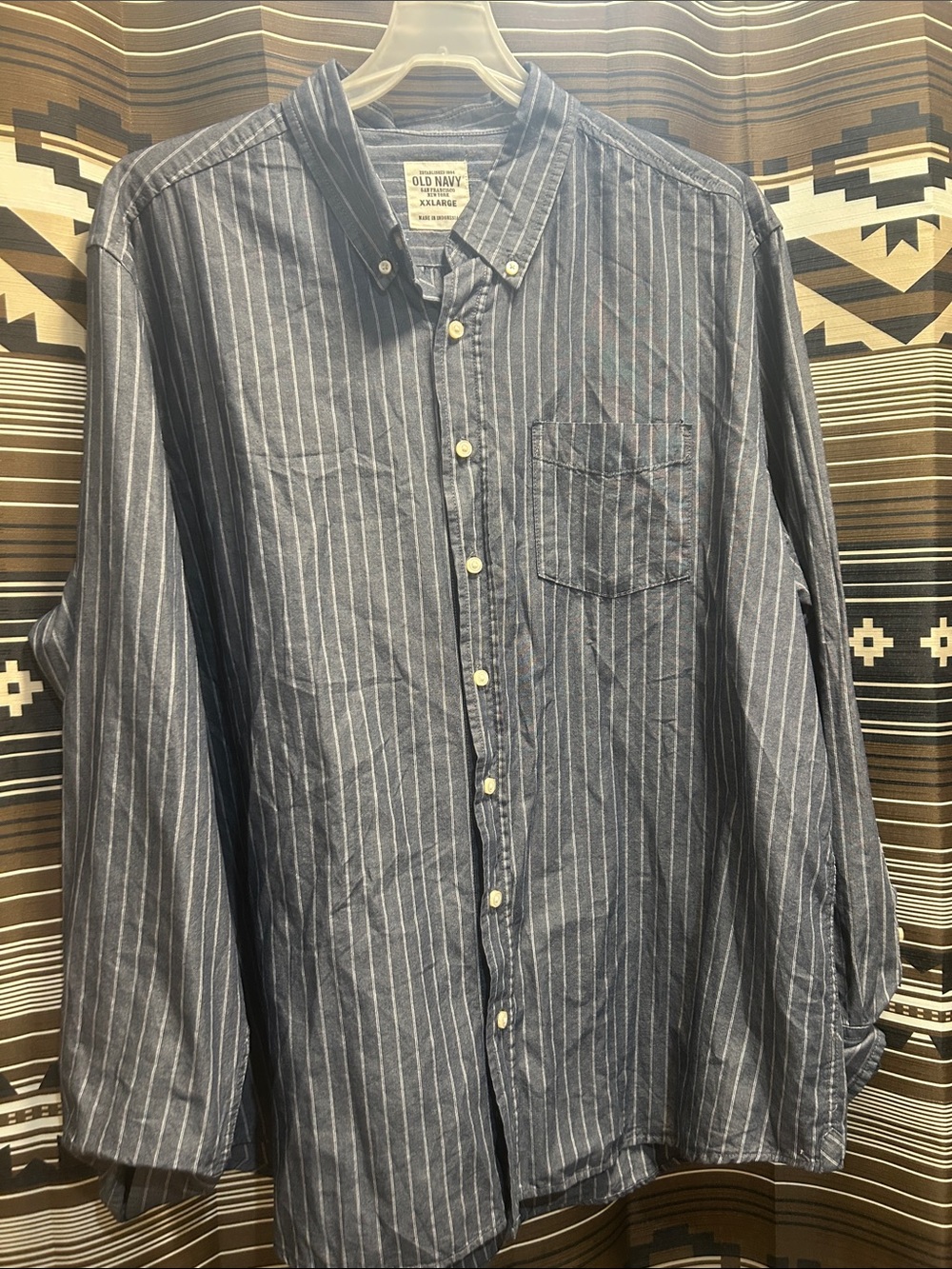 Old Navy Men's Navy Pinstripe Button-Up Dress Shirt
